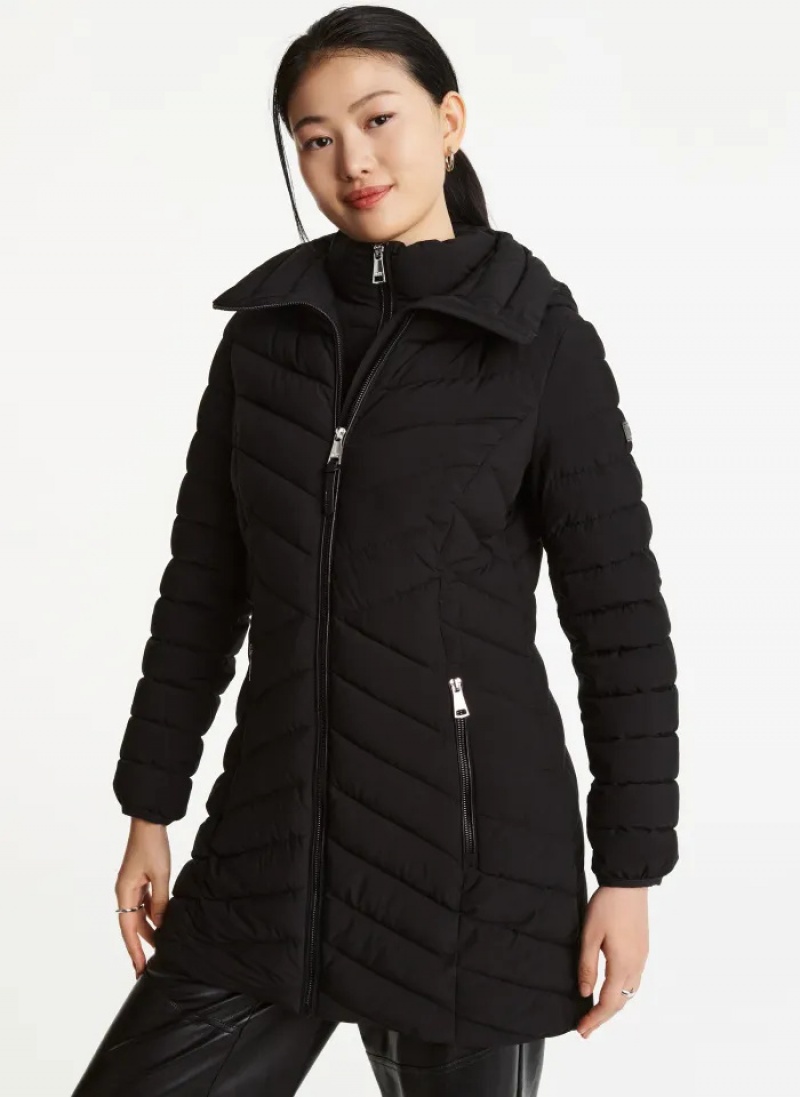 Black Women\'s Dkny Packable Vestie Walker Coats | 9132CFGHS