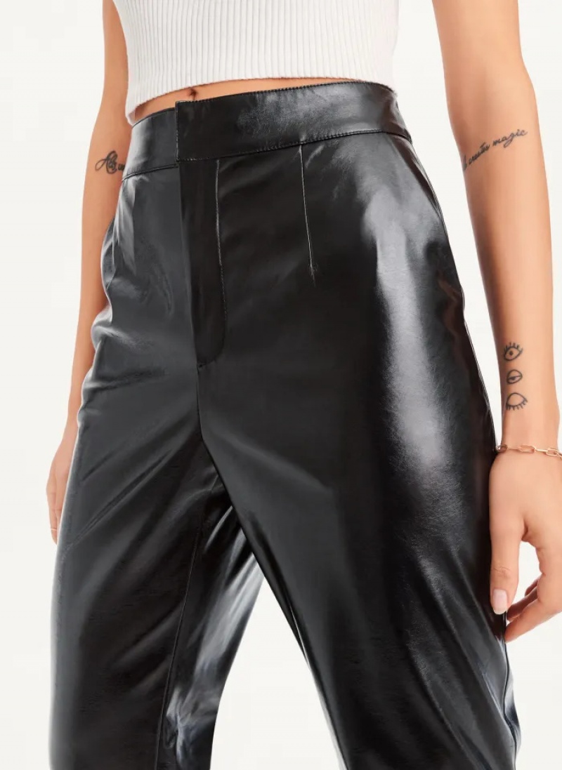 Black Women's Dkny Patent Leather Flared Pants | 8569OSBJG