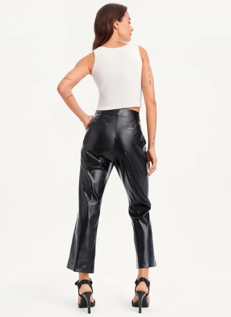 Black Women's Dkny Patent Leather Flared Pants | 8569OSBJG