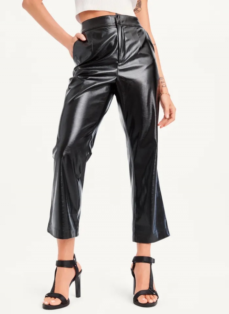 Black Women\'s Dkny Patent Leather Flared Pants | 8569OSBJG