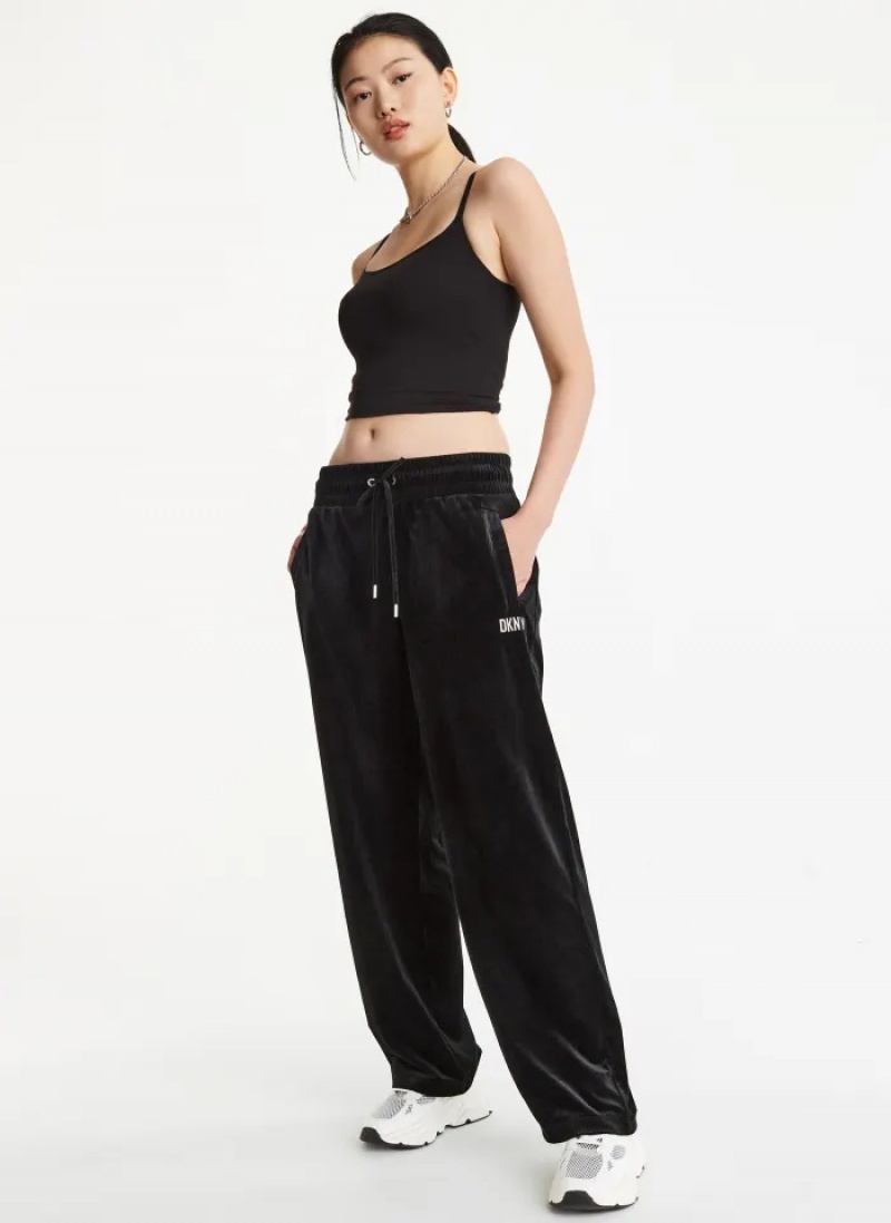 Black Women's Dkny Platinum Velour Relaxed Jogger Pants | 7268ZIXQS