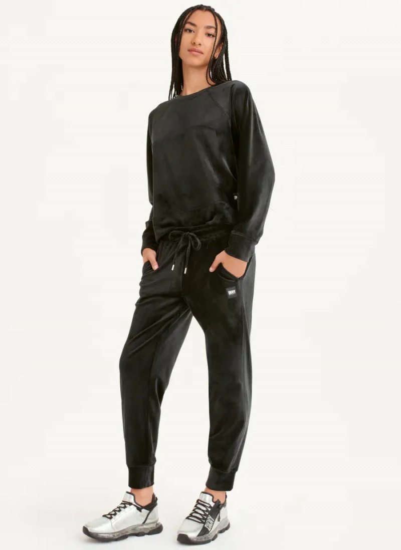 Black Women's Dkny Platinum Velour Relaxed Jogger Pants | 5367PSWLQ