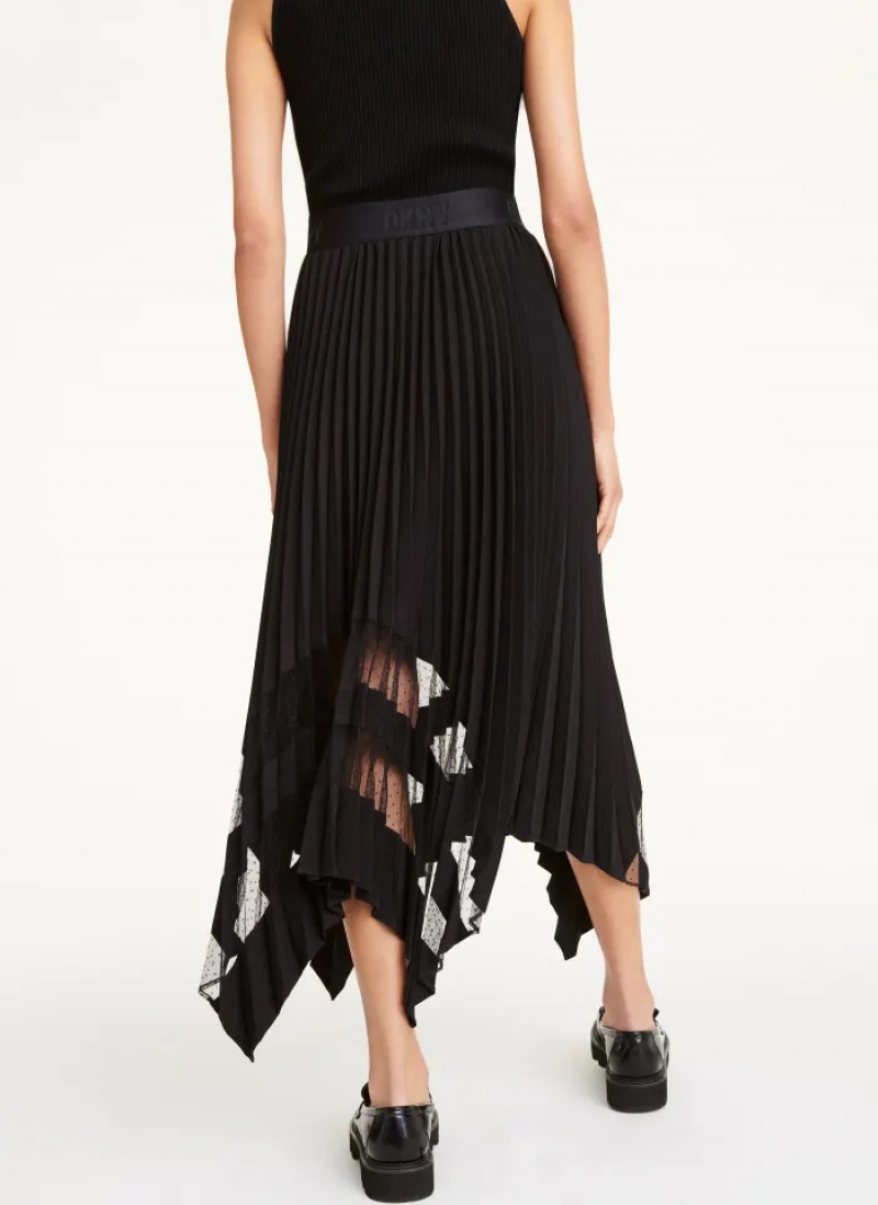 Black Women's Dkny Pleated Transparent Skirt | 5486TUPMK