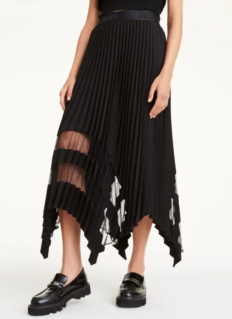 Black Women\'s Dkny Pleated Transparent Skirt | 5486TUPMK