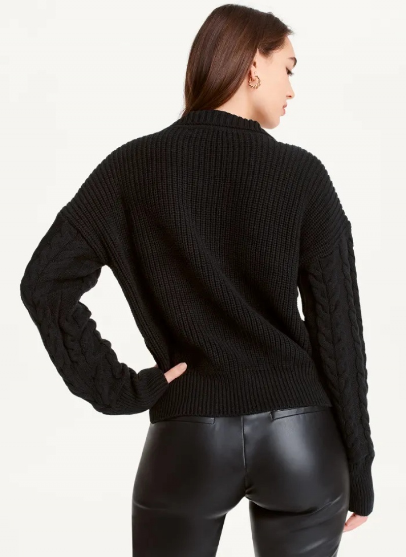 Black Women's Dkny Polo Cable knit Sweaters | 3596XOSDN