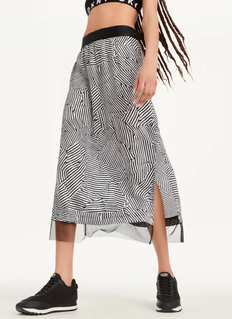 Black Women's Dkny Printed Pull On Skirt | 5179WQVSD