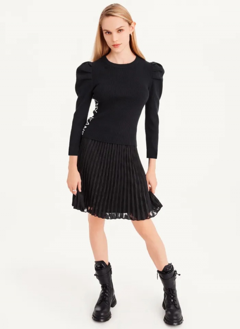 Black Women's Dkny Puff Sleeve Sweaters | 4350CUJYK