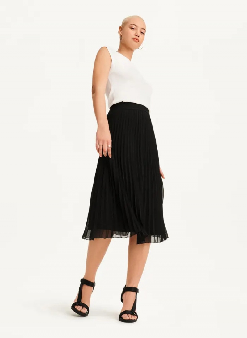 Black Women's Dkny Pull On Pleated Maxi Skirt | 5789UWTQP