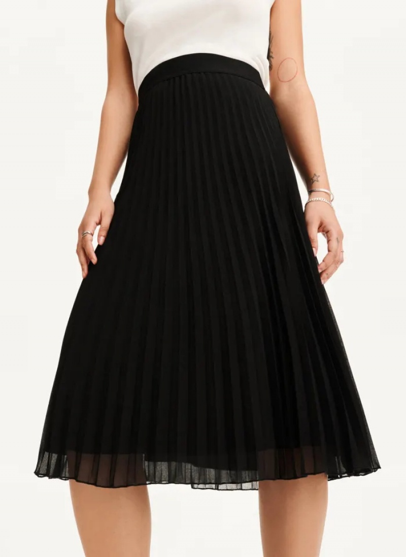 Black Women's Dkny Pull On Pleated Maxi Skirt | 5789UWTQP