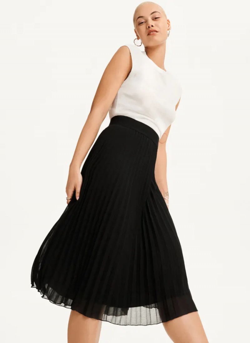 Black Women's Dkny Pull On Pleated Maxi Skirt | 5789UWTQP