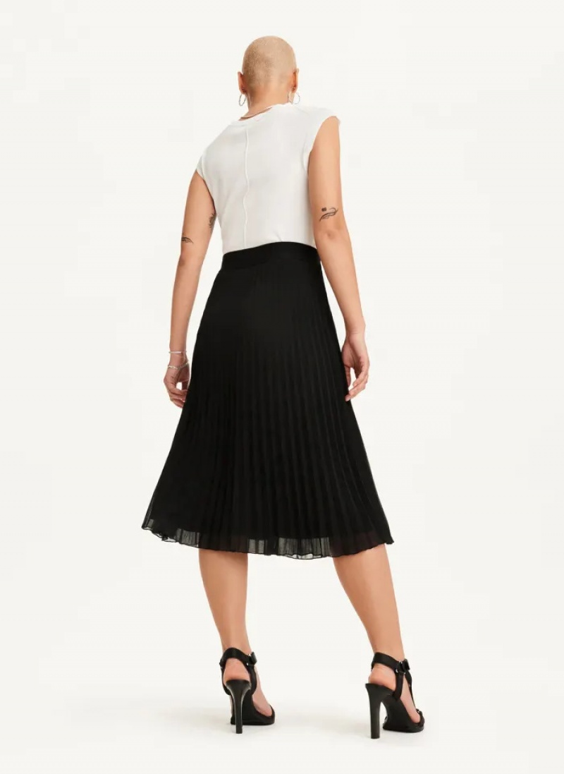 Black Women's Dkny Pull On Pleated Maxi Skirt | 5789UWTQP