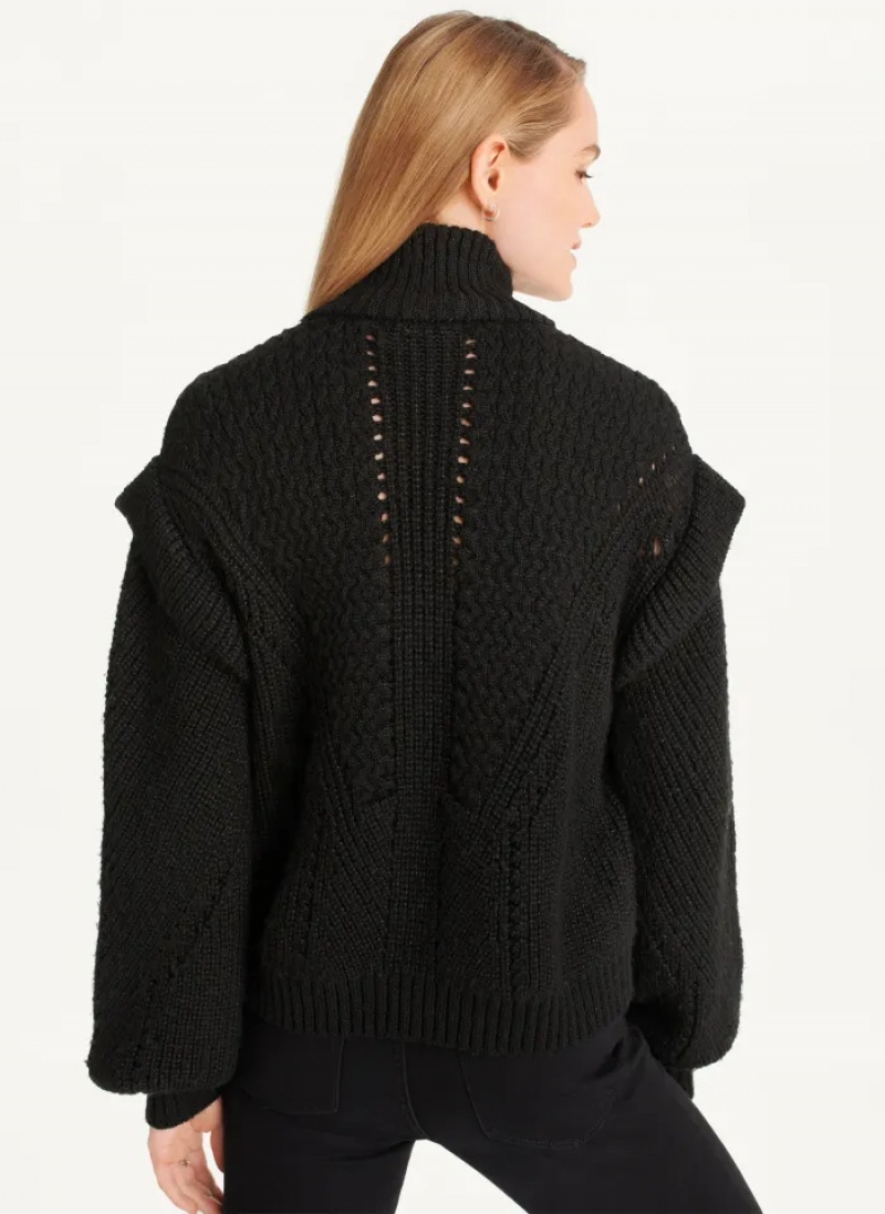 Black Women's Dkny Quarter Zip Cable Knit Sweaters | 6401SAPVU