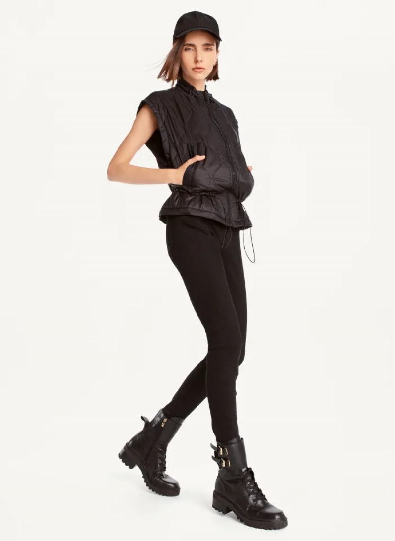 Black Women's Dkny Quilted Cropped Vest | 3276SBMNI