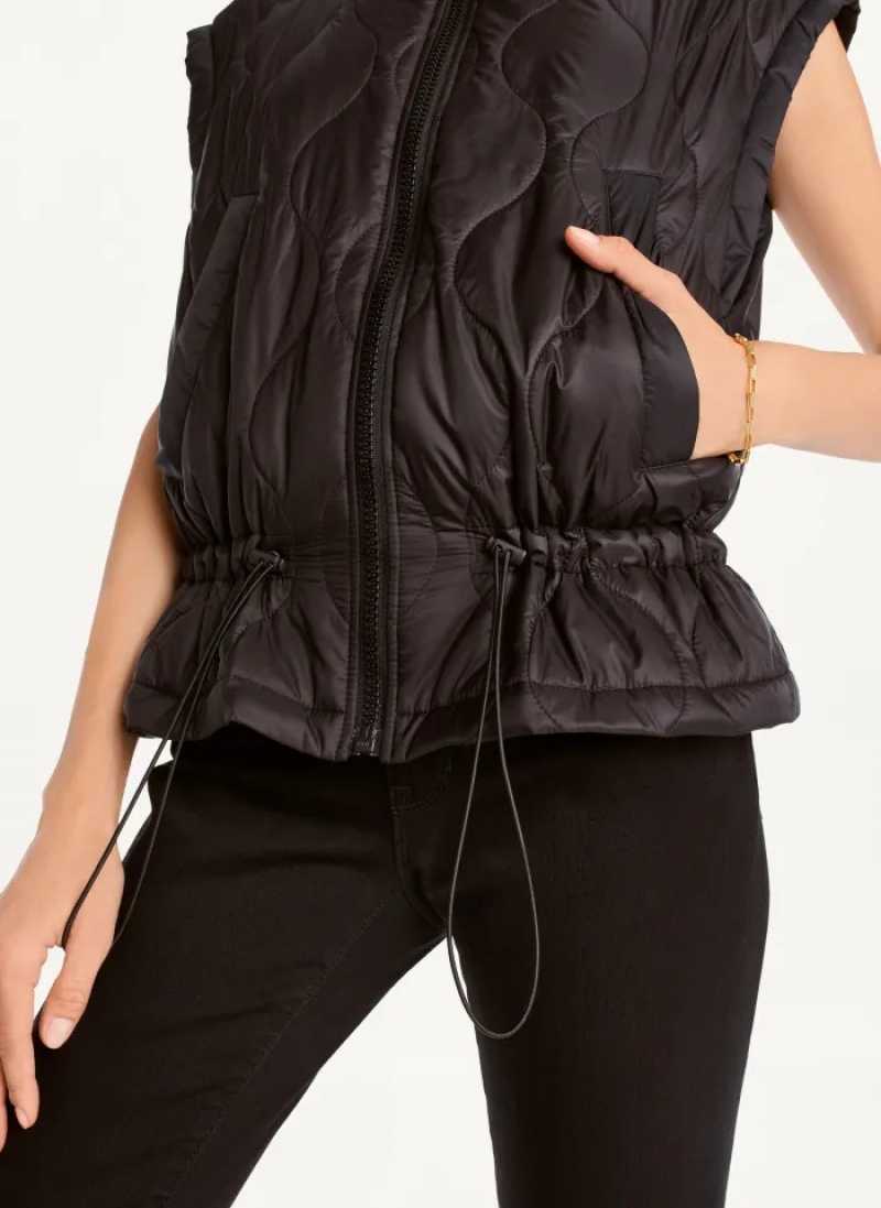 Black Women's Dkny Quilted Cropped Vest | 3276SBMNI