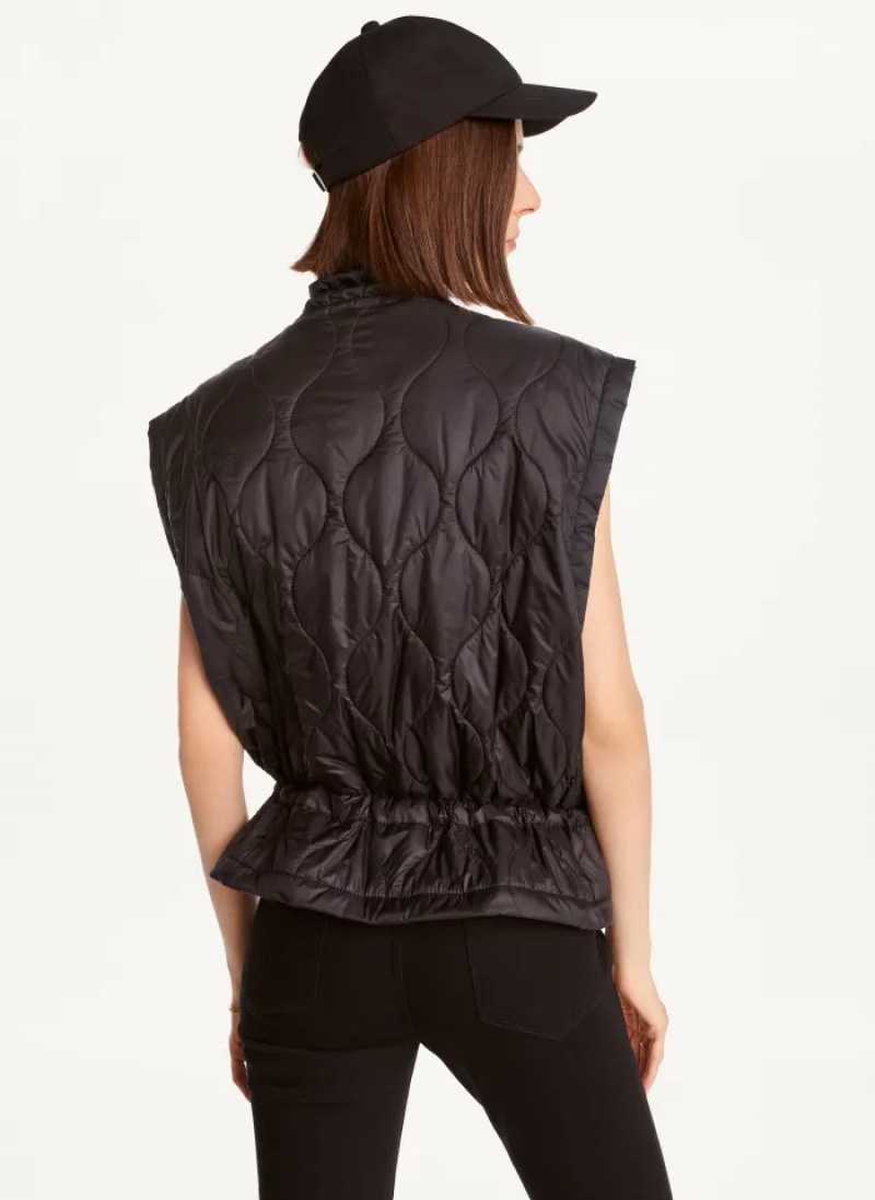 Black Women's Dkny Quilted Cropped Vest | 3276SBMNI