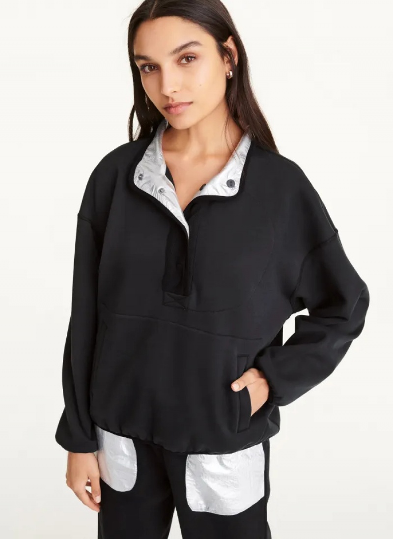 Black Women's Dkny Reversible Fleece Pullover | 4271EWNTY