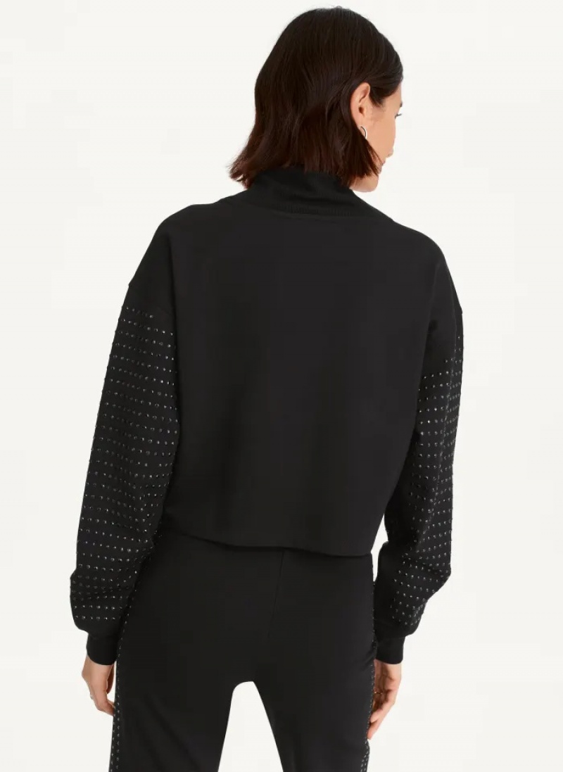 Black Women's Dkny Rhinestone Mock Neck Pullover | 0379GAUFN