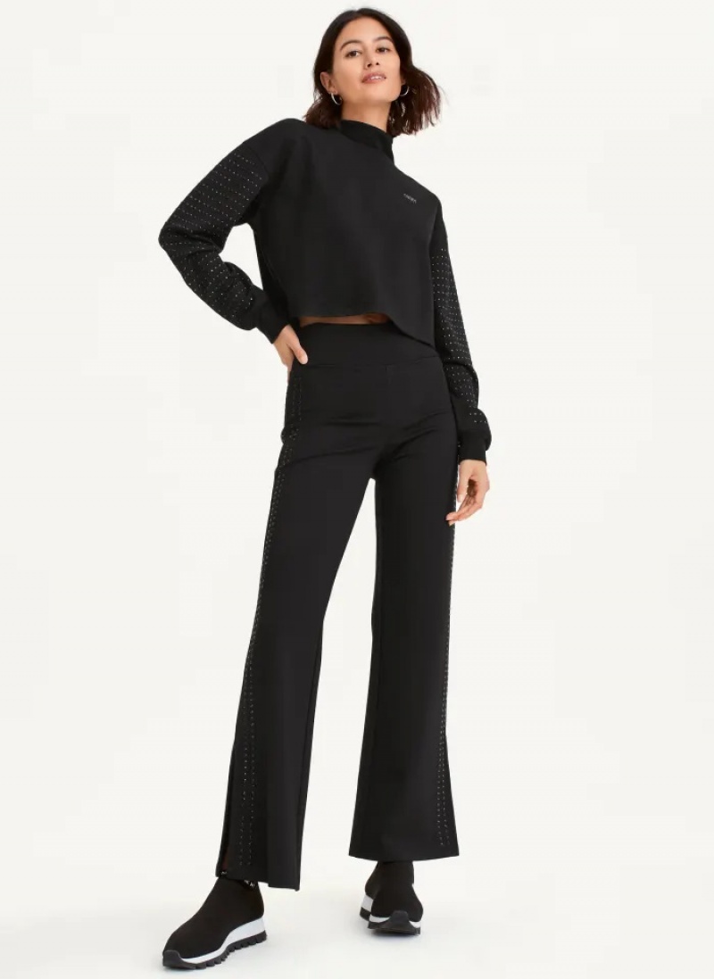 Black Women's Dkny Rhinestone Slit Pants | 4803RVZMX