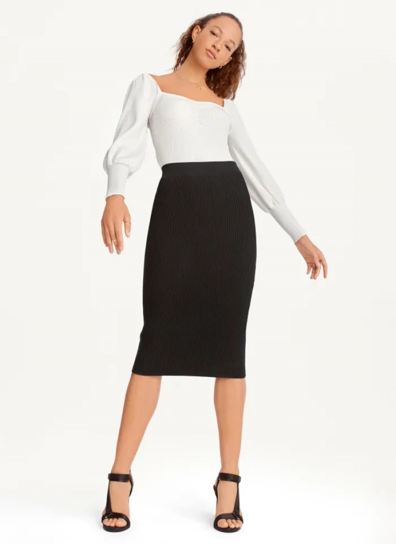 Black Women's Dkny Ribbed Pencil Skirt | 0854THOAV