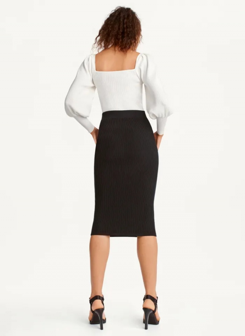 Black Women's Dkny Ribbed Pencil Skirt | 0854THOAV