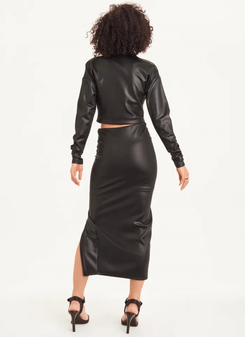 Black Women's Dkny Ruched Midi Glazed Jersey Skirt | 1462JLSVH