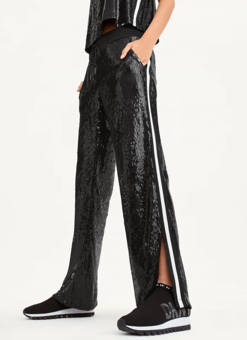 Black Women's Dkny Sequin Track Pants | 0976FQGHB