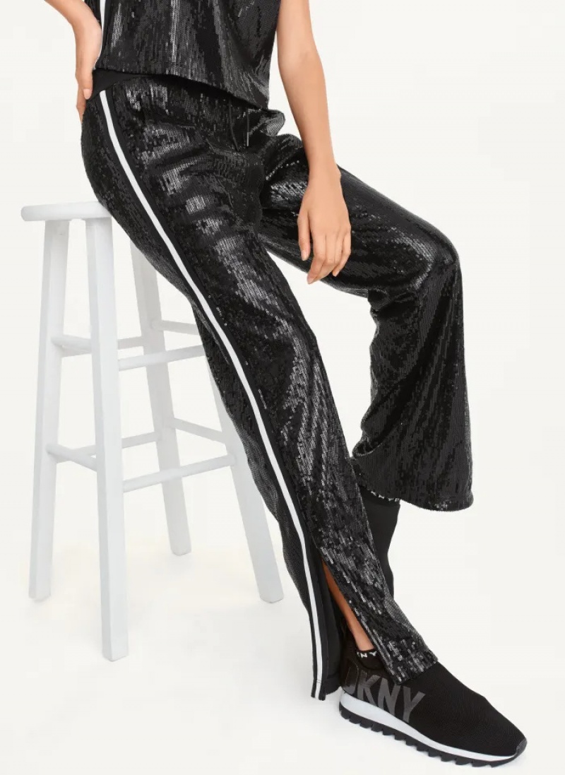 Black Women\'s Dkny Sequin Track Pants | 0976FQGHB