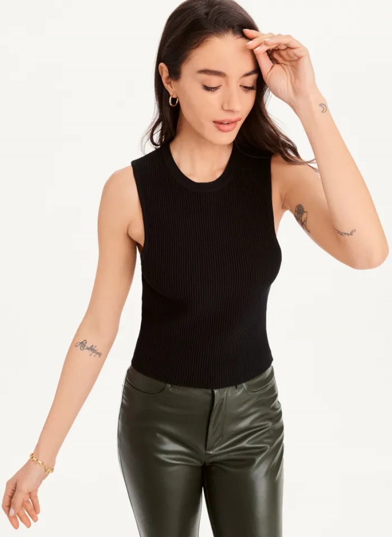 Black Women's Dkny Sleeveless Crewneck Crop Sweaters | 6591FKLUW