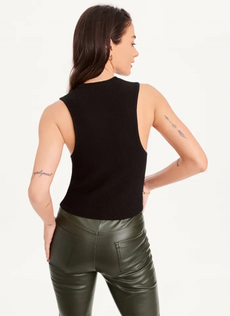 Black Women's Dkny Sleeveless Crewneck Crop Sweaters | 6591FKLUW