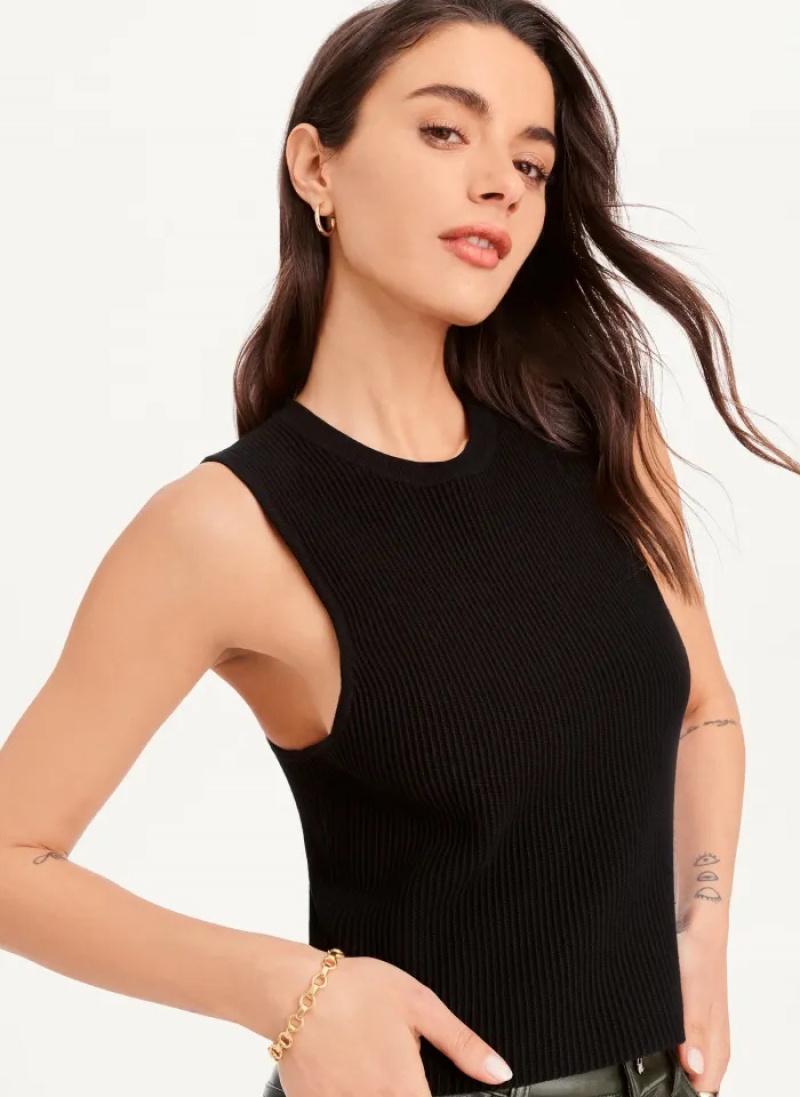 Black Women\'s Dkny Sleeveless Crewneck Crop Sweaters | 6591FKLUW