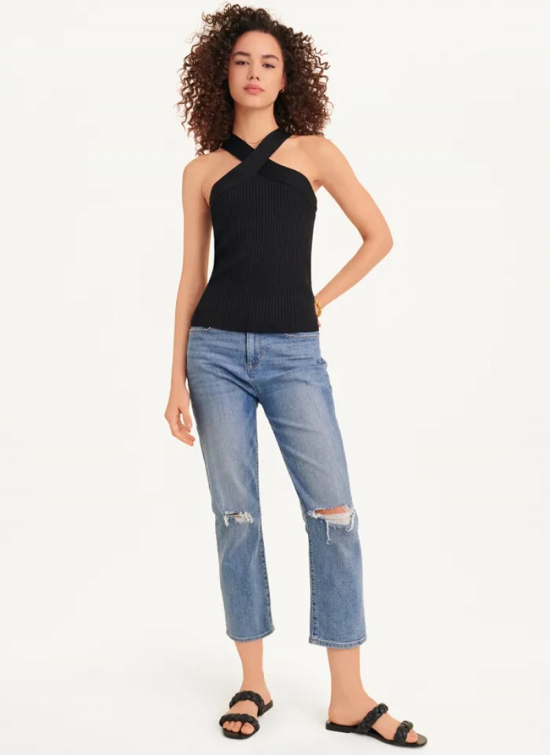 Black Women's Dkny Sleeveless Crossover Sweaters | 6089UOARS