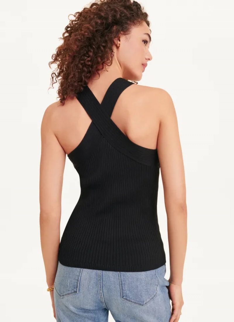 Black Women's Dkny Sleeveless Crossover Sweaters | 6089UOARS