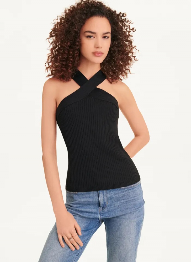 Black Women\'s Dkny Sleeveless Crossover Sweaters | 6089UOARS