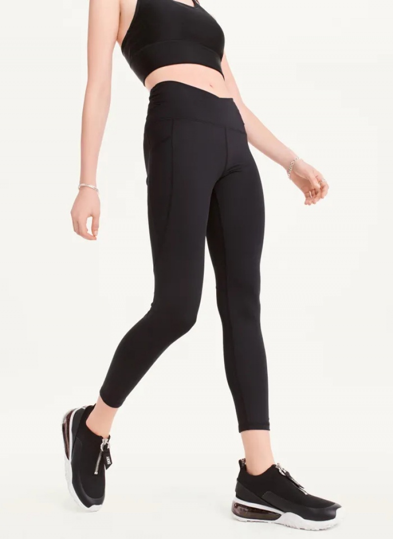 Black Women's Dkny Slim Shape Crossover Leggings | 3708DJKVB