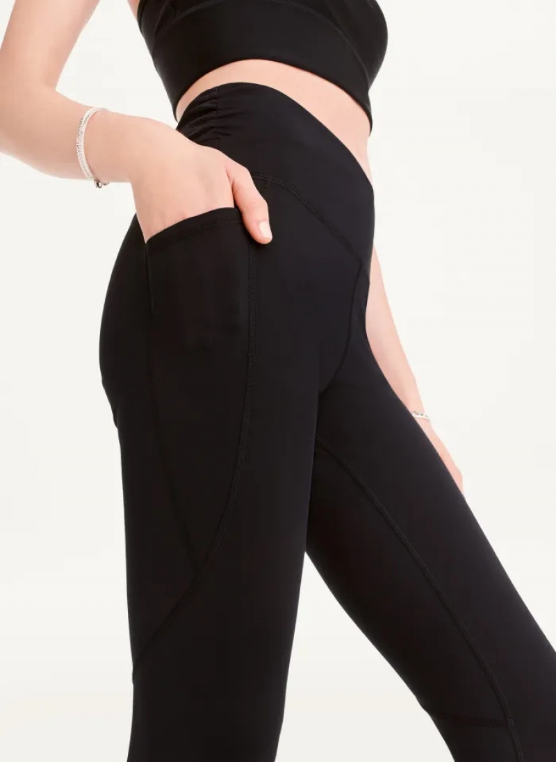 Black Women's Dkny Slim Shape Crossover Leggings | 3708DJKVB