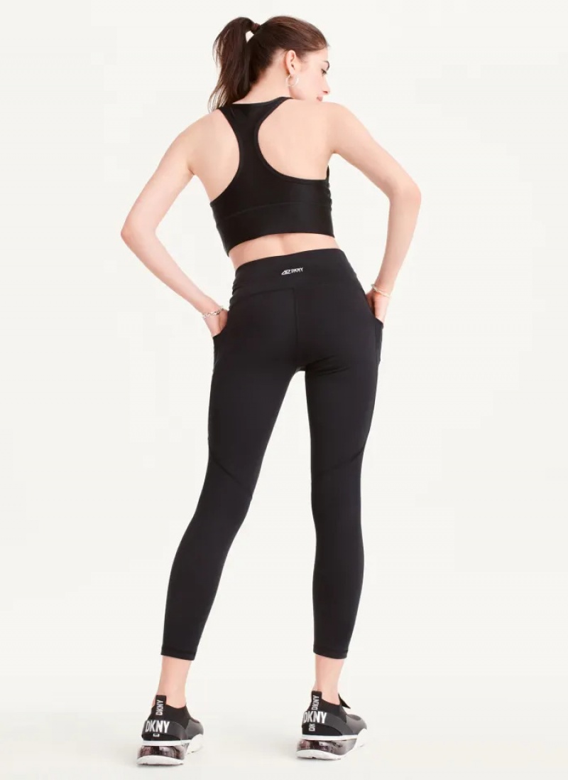 Black Women's Dkny Slim Shape Crossover Leggings | 3708DJKVB