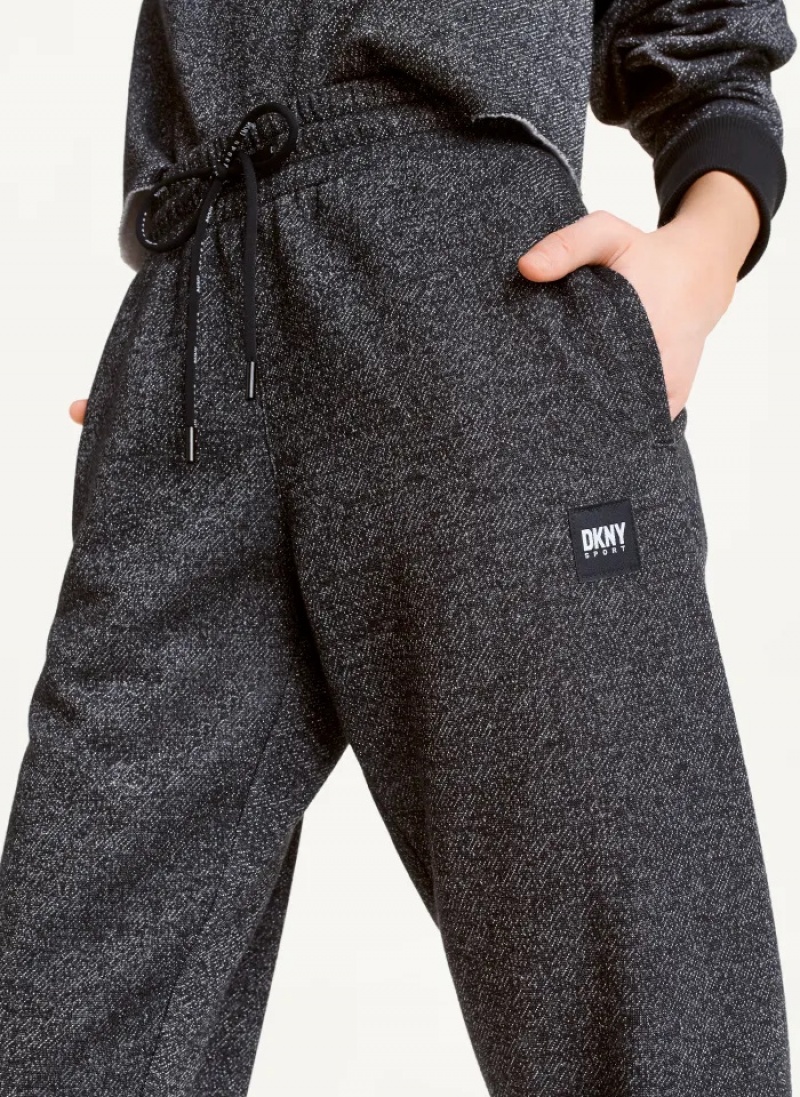 Black Women's Dkny Sparkle Fleece High Waist Pants | 4236GRNDK