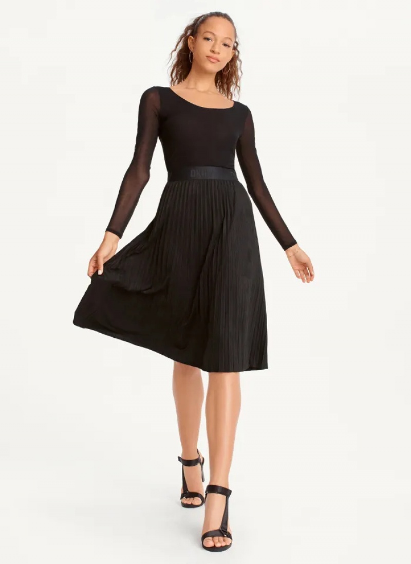 Black Women's Dkny Suede Midi Pleated Skirt | 3108LIVQT