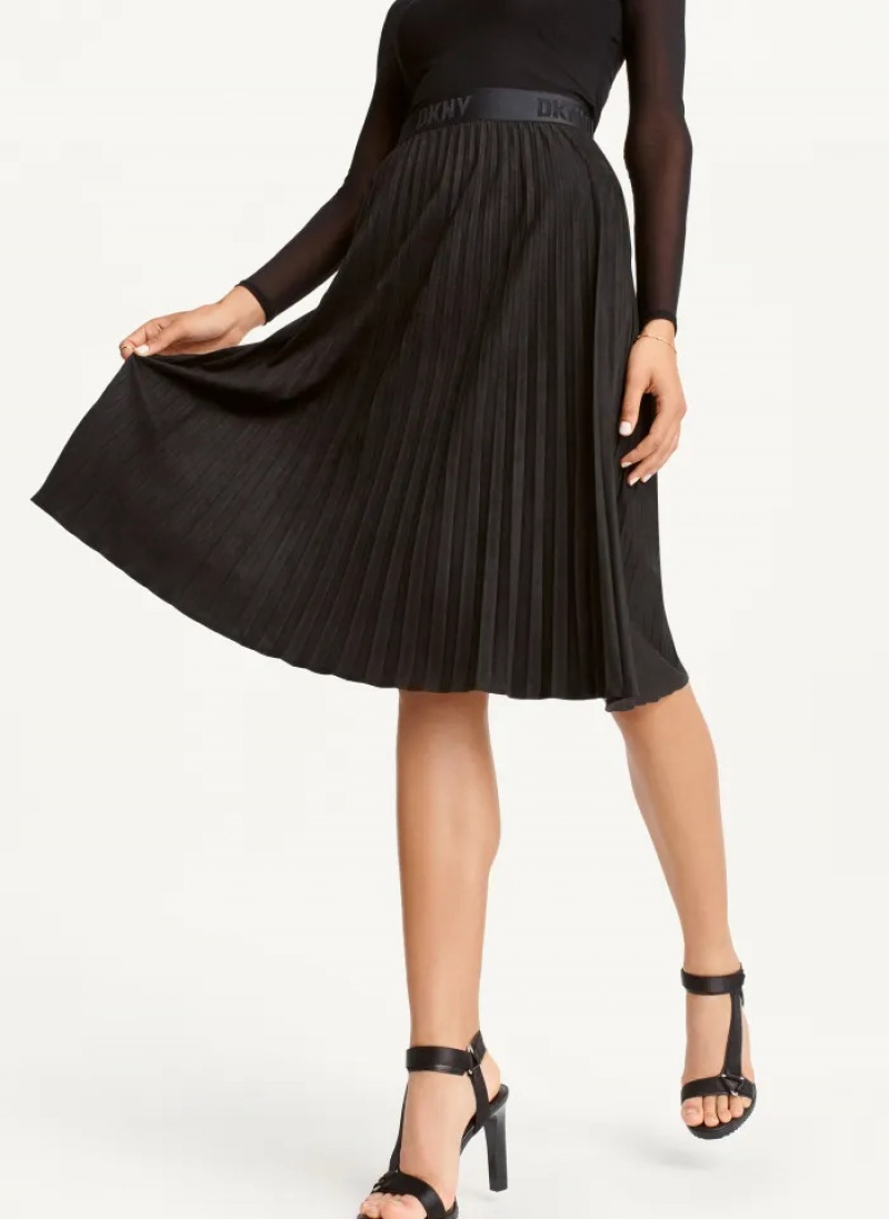 Black Women's Dkny Suede Midi Pleated Skirt | 3108LIVQT