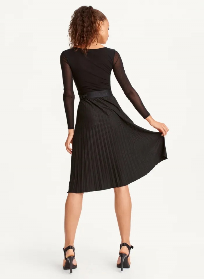 Black Women's Dkny Suede Midi Pleated Skirt | 3108LIVQT