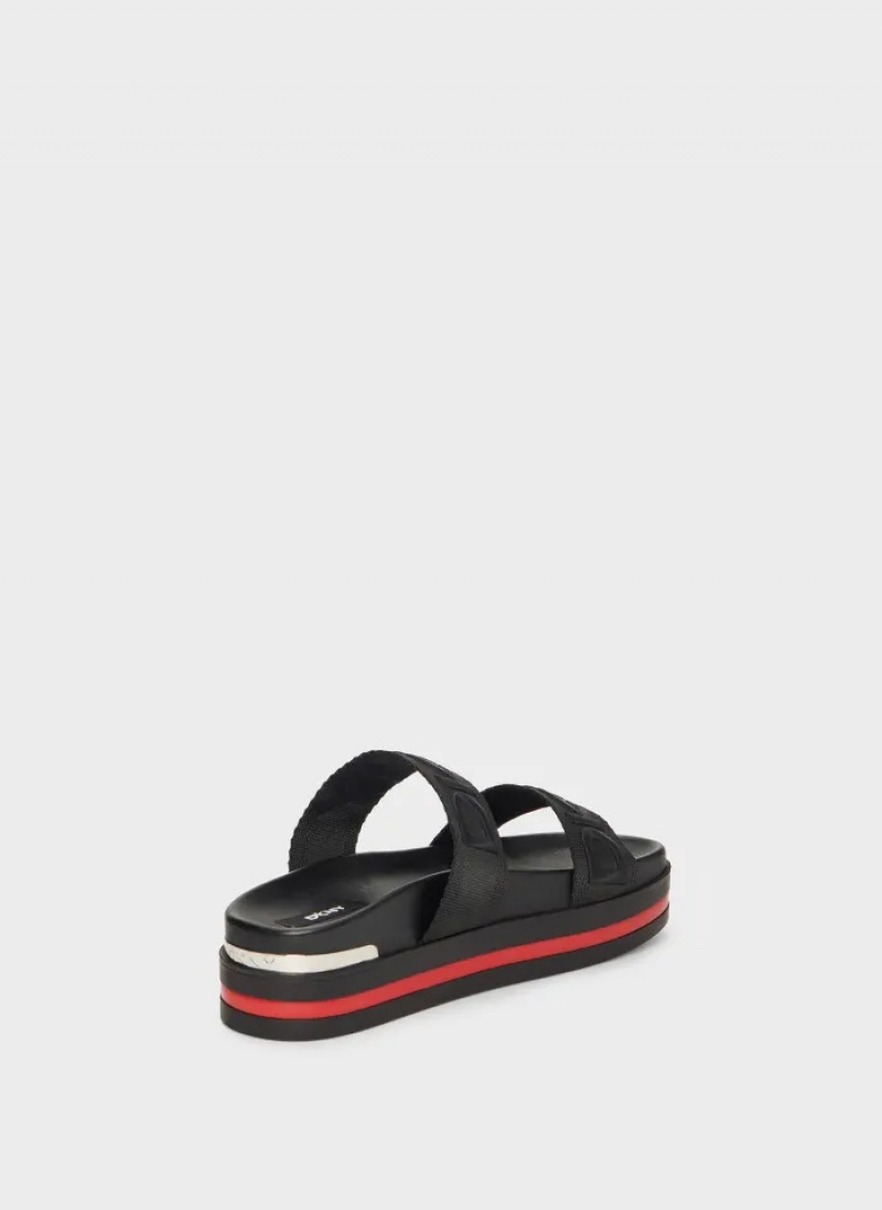 Black Women's Dkny Tee Double-Strap Sandals | 2078VCHOZ