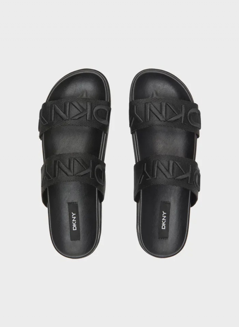 Black Women's Dkny Tee Double-Strap Sandals | 2078VCHOZ