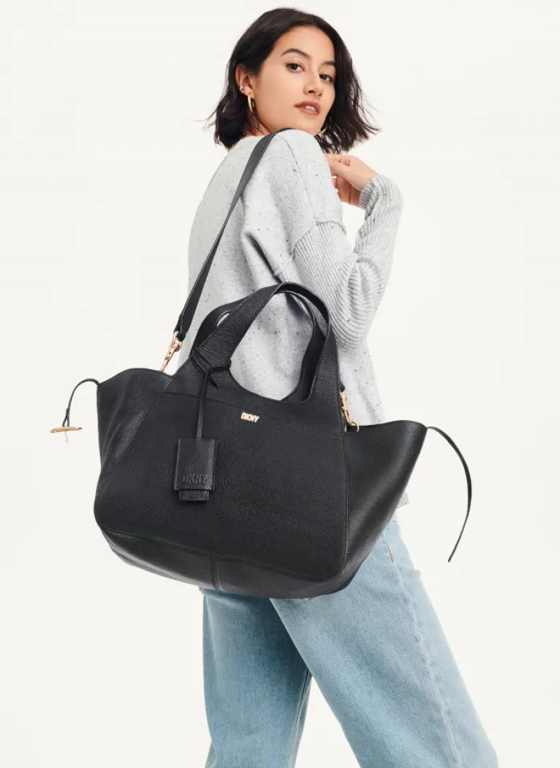 Black Women's Dkny The Medium Effortless Tote Bags | 2407TLZAX