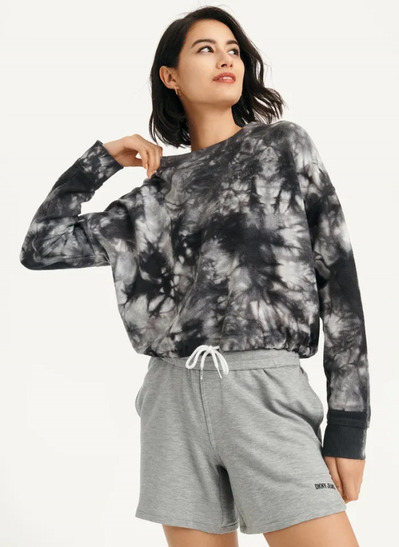 Black Women's Dkny Tie Dye Crew Neck Pullover | 5047QVTFR