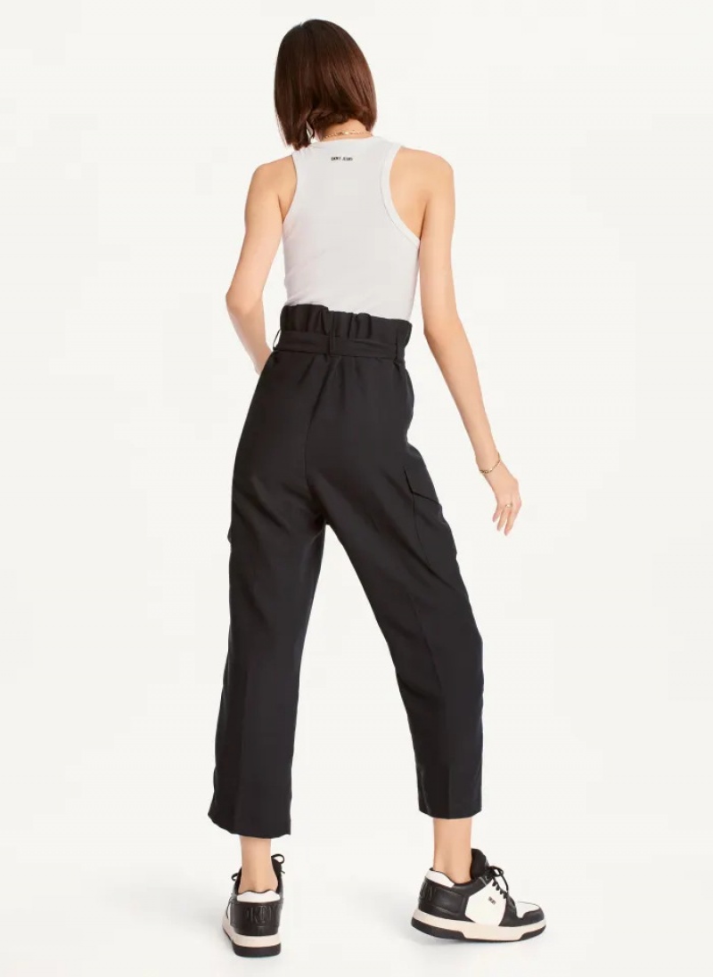 Black Women's Dkny Tie High Waist Tapered Pants | 6239JYGUD