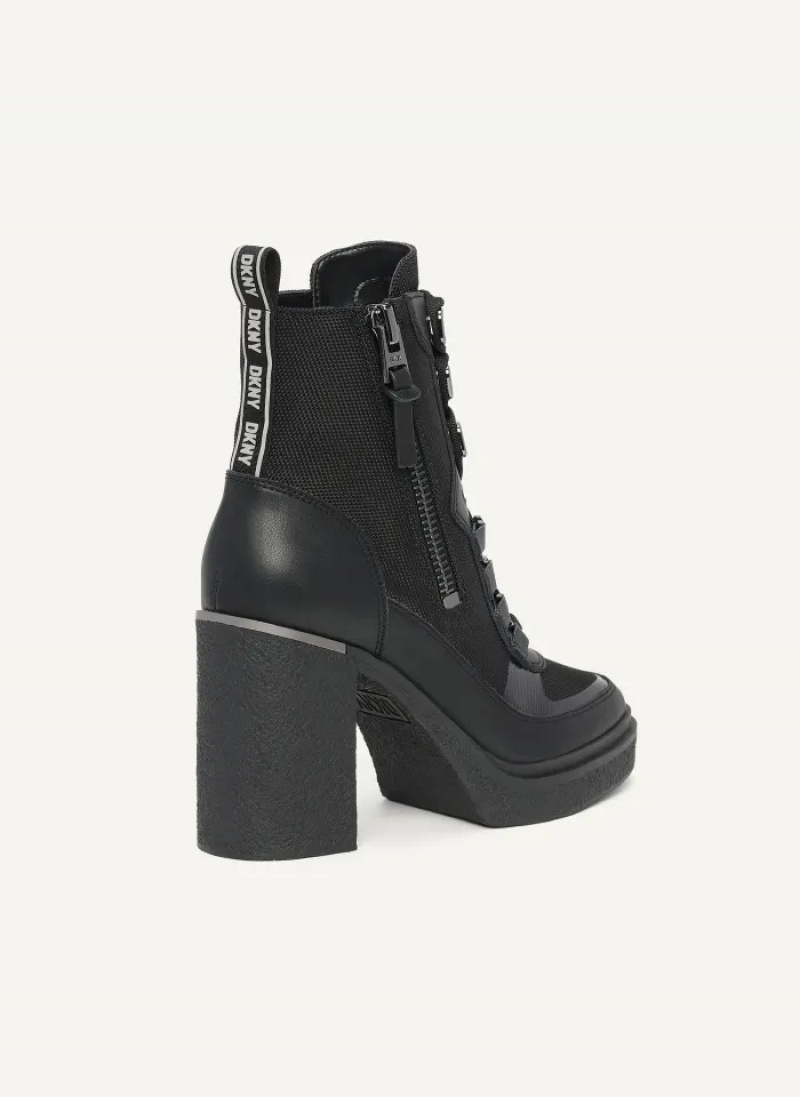 Black Women's Dkny Toia Lace Up Platform Boots | 5396XQKHV