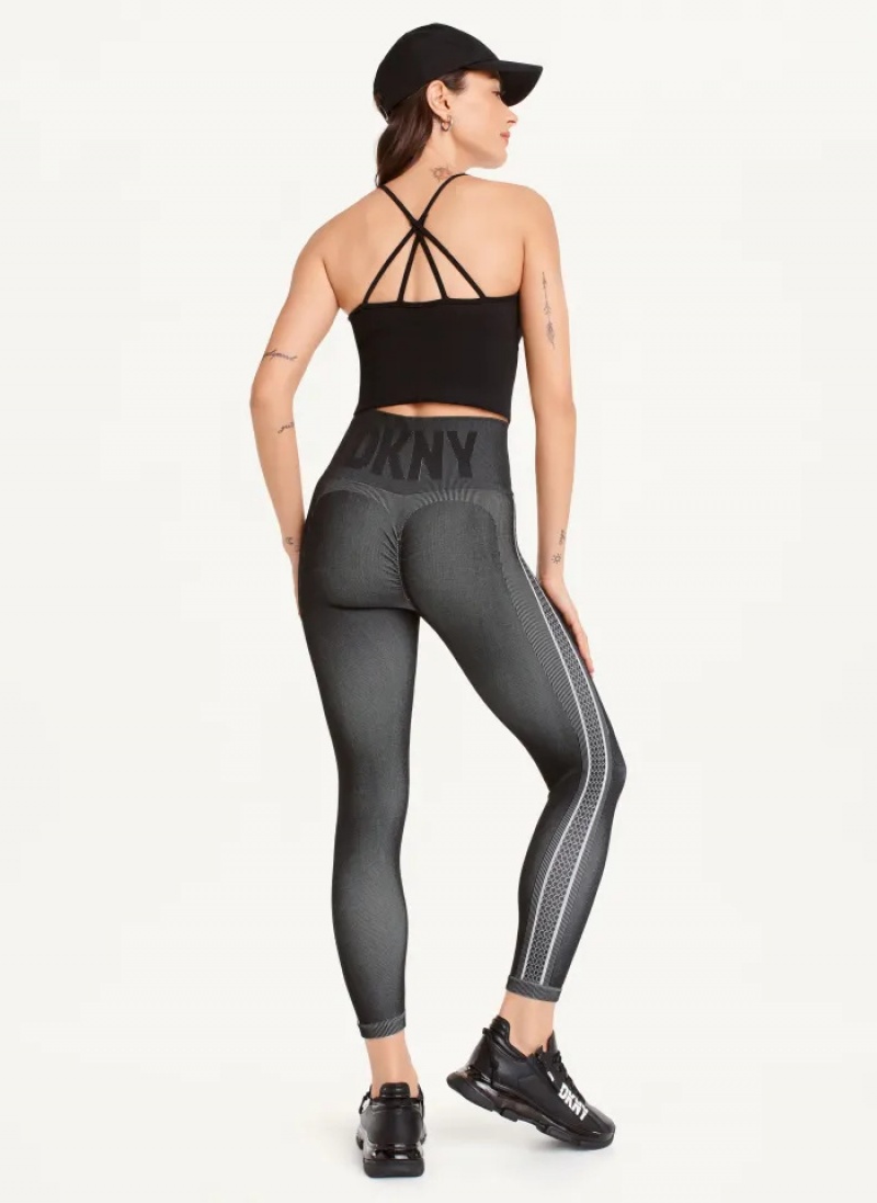 Black Women's Dkny Two-Tone Seamless Leggings | 8031CWQSH