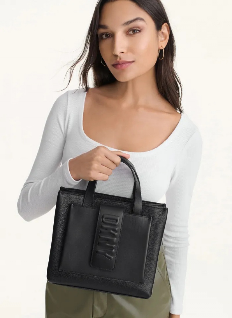 Black Women's Dkny Uptown Exotic Leather Small Tote Bags | 9627VFHAT