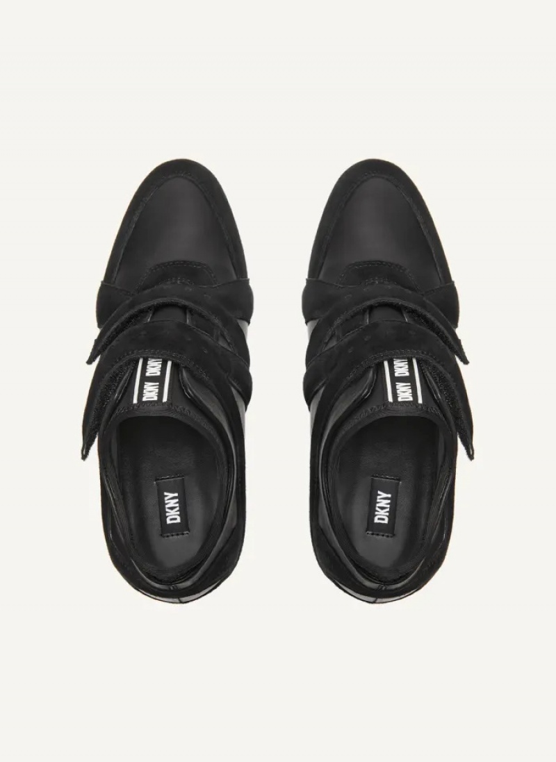 Black Women's Dkny Velcro Wedge Sneakers | 0645QWUIF