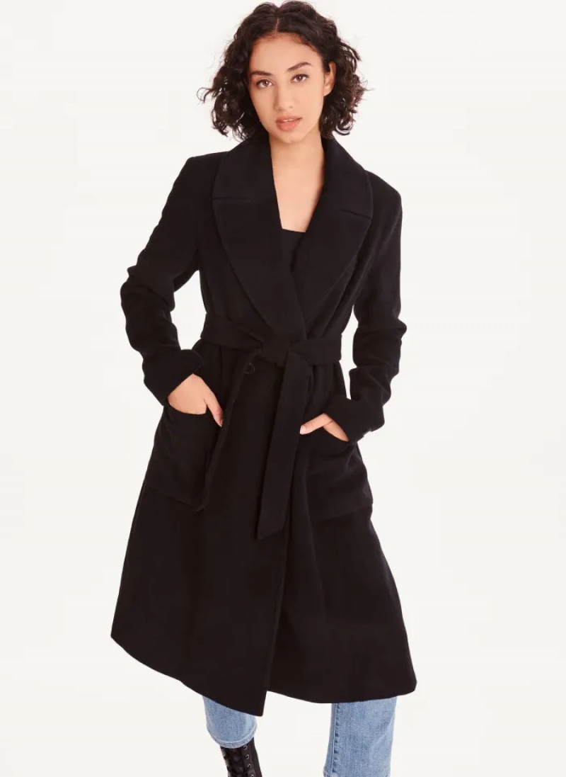 Black Women\'s Dkny Wool Wrap Coats | 9543JGDZR